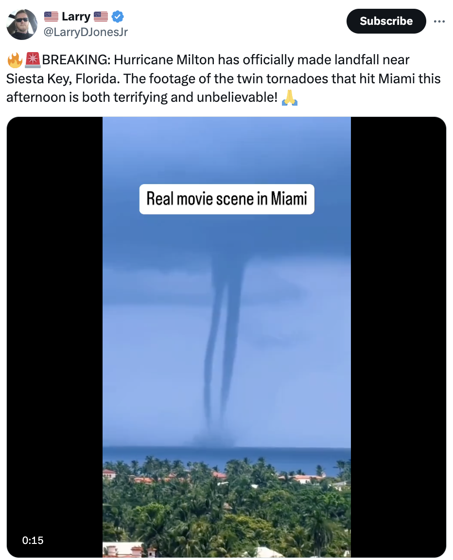 Fact Check Video Does NOT Show 'Twin Tornadoes' Hitting Miami During